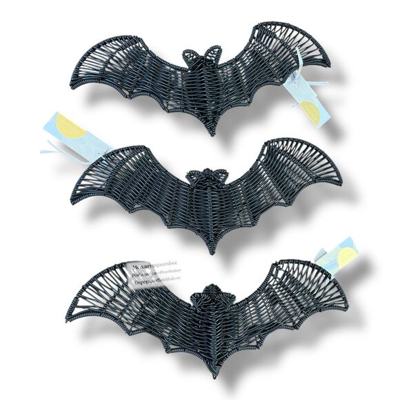 Black Wicker Bat Wall Décor Set of 3 Rattan Halloween - Picture 5 of 5